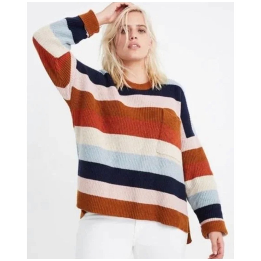 MADEWELL Thompson Rainbow Striped Sweater Crew Neck